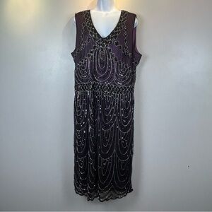 Ashro Formal Dress Beaded Sequined Satin With Overlay Gatsby Plum Black‎